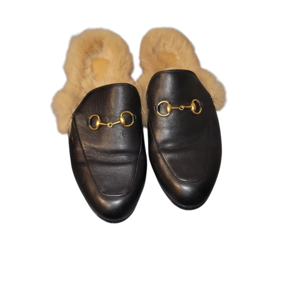 GUCCI Princetown Fur-Lined Open Back Genuine Leather Slipper Size 8US/39EU $1095 - Picture 2 of 10